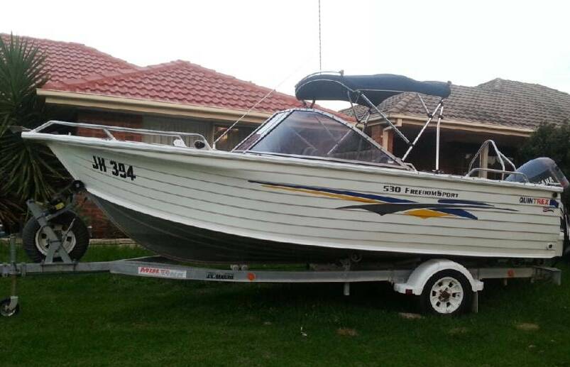 BOAT STEAL: The Quintrex 530 Freedom Sport boat was stolen from a Wharf Street home between 3am and 7am on January 3. The boat’s registration is XH131Q and the boat trailer’s number plate is 493QYY. Pictured is an old registration number. Photo: Supplied