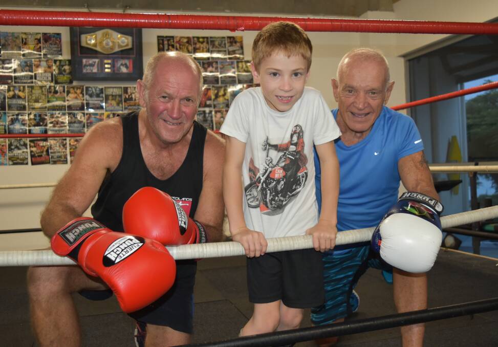 BOXING HELP: Graeme Prowse and Denis Cherry are ready to exchange blows to raise money for Sean Lynch's surgery to fix his legs. The two Redlands men will fight at the Word Boxing Organisation's Inter Continental Title at Brisbane Convention Centre from 7pm on Saturday, April 7.