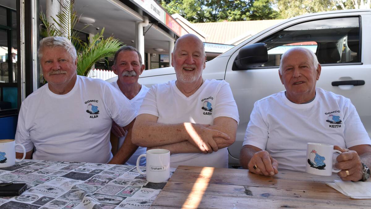VETERANS: Alan, John, Garry and Keith enjoy a cuppa as part of the Grumpy Old Men Coffee Club for veterans. Photo: Hannah Baker