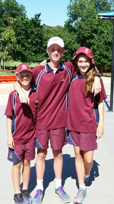 TOP EFFORT: Will Degraaf, Zephyr Martin and Daniela Hankey represented Queensland in Melbourne at the junior school sports competition in November. Photo: Supplied