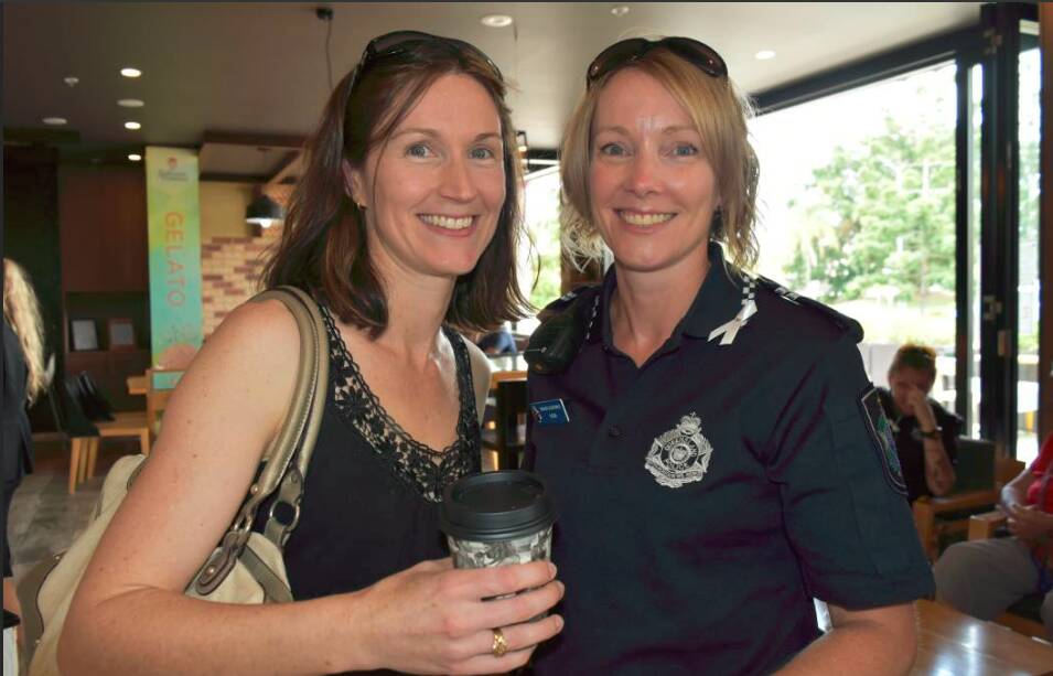 COFFEE WITH A COP: Wellington Point's Angela Hull with Senior Constable Deb Halls. Photo: Hannah Baker