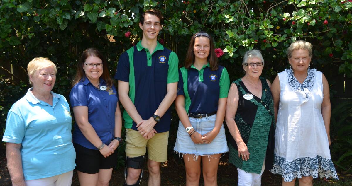 BROAD HORIZONS: Margaret Kennedy, Lions club of Redland Bay-Victoria Point president Natalie Reinke, Oliver Breadmore and Emma Muller with district youth exchange chair Narelle Parkins and Leena Brooks. Photo: Supplied