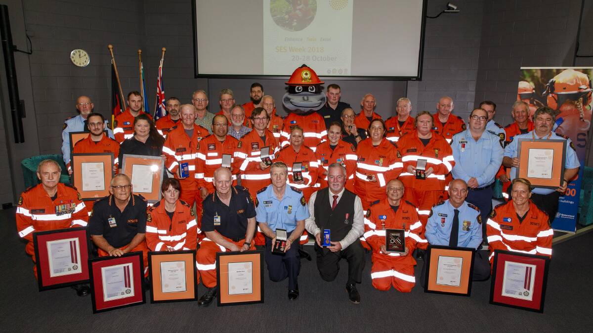DEDICATED: Redland SES volunteers and other volunteers in the Brisbane SES region were thanked during an awards ceremony on Saturday, October 20 at Kedron's Emergency Services complex. Photo: Supplied