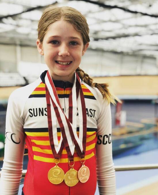 CYCLING STAR: Eden Sealey-Cunnington, 11, won two golds and a bronze at the junior state track championships this month. Photo: Supplied