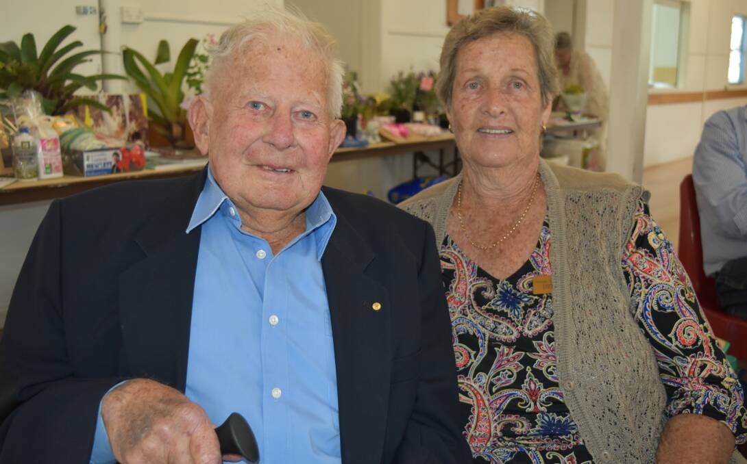 Former Redland Shire councillor and Victoria Point Garden Club patron Merv Genrich  with Bev Burns. Photo: Hannah Baker