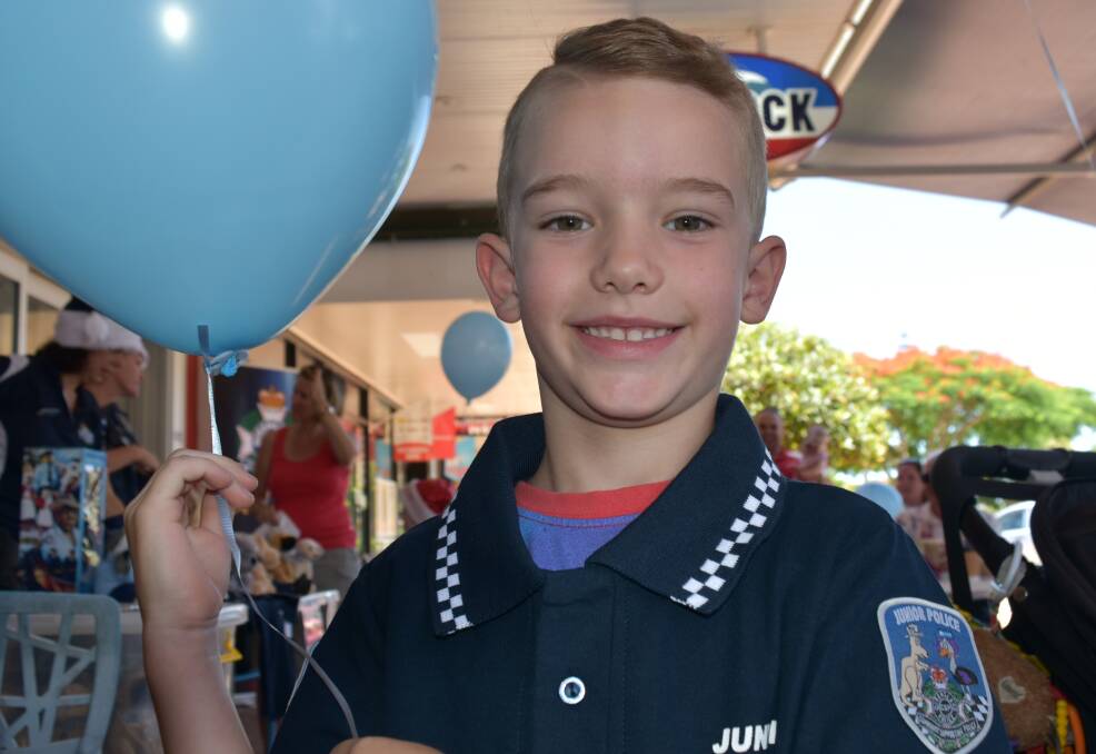 GREAT WAIT: Bradley Knijff, 5, who wants to be a police officer when he grows up, waited all year for his mum to buy him a junior police shirt.