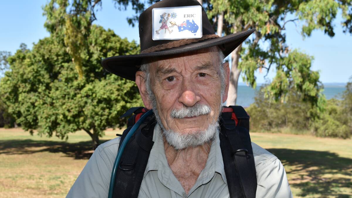 DONATIONS NEEDED: 83-year-old Eric Thorne will jet to France in late August to begin his 890km hike along the Camino Frances to the edge of Spain. He said it would take him 42 days. He said the Australian badge on his hat has always won a good response from others on the trail. Photo: Hannah Baker