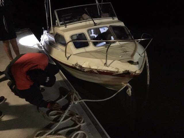 NIGHT RESCUE: The damaged boat rescued by Redland Bay Coast Guard volunteers. Photo: Redland Bay Coast Guard