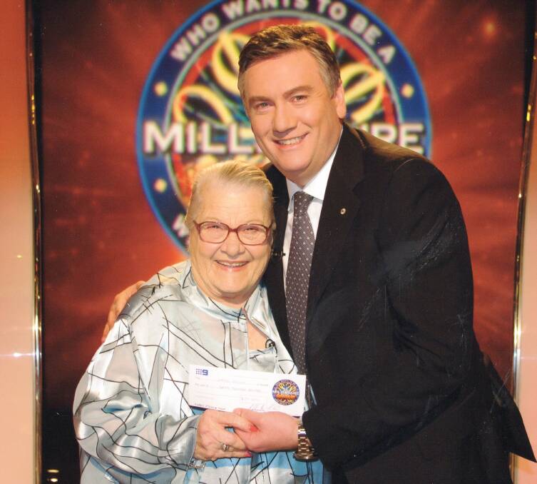 Carmen Zeltins pictured in 2010 with Who Wants to be a Millionaire host Eddie McGuire after winning $20,000. Photo: Supplied