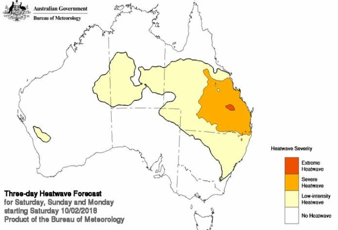 HOT AIR: Severe to extreme heatwave conditions are forecast to develop over central and southeastern Queensland. Photo: Bureau of Meteorology