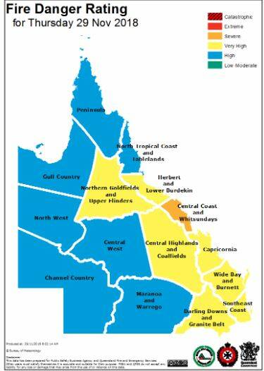 KEEP ALERT: Very high fire dangers threaten south-east, central and coastal areas of Queensland. Photo: Bureau of Meteorology