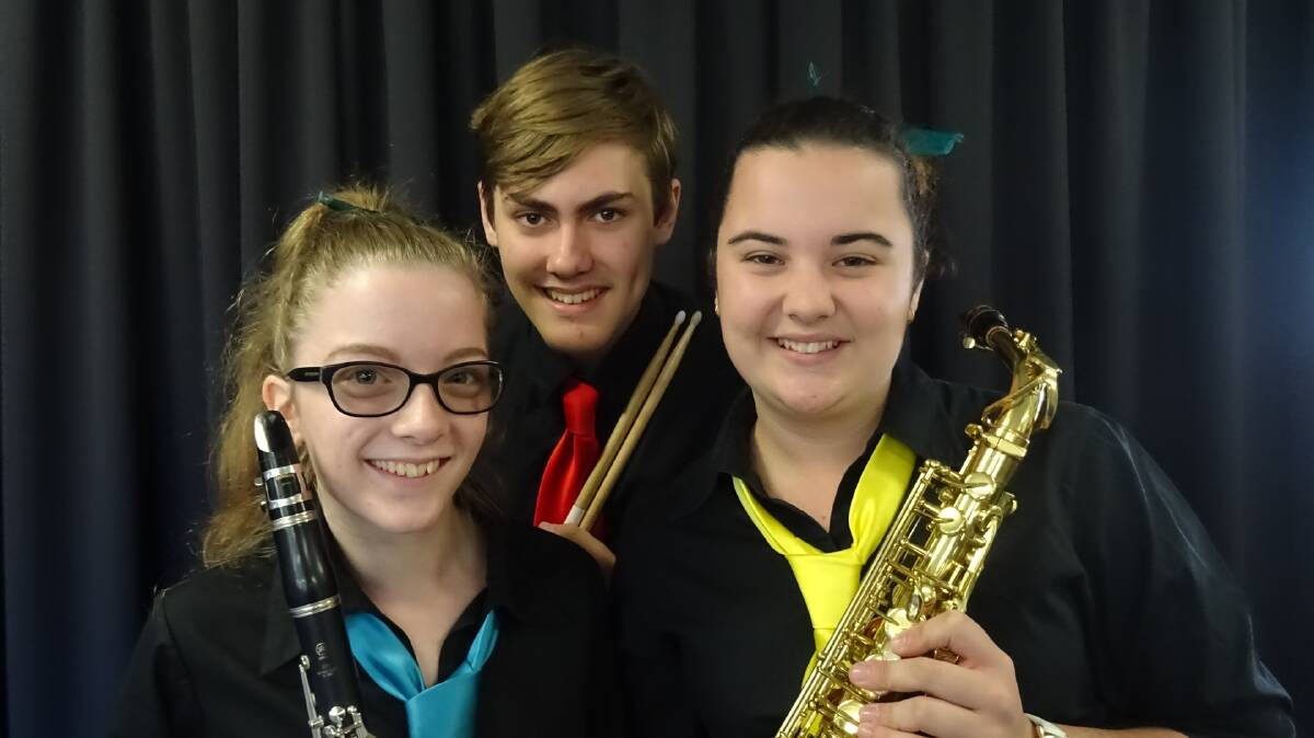 HAPPY BIRTHDAY: Year 12 music students Jessica Haidenhofer, Mitchell Hudson and Chelsea Welldon will perform alongside alumni at the school's 30th anniversary concert. Photo: Supplied