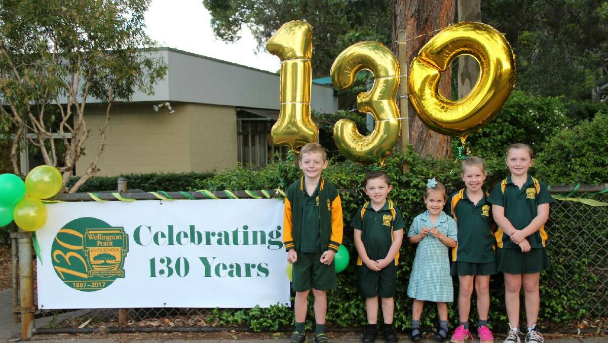HAPPY BIRTHDAY: Wellington Point State School students Thor Donnachie, Mitch Gilder, Mabel Blackmore, Audrey Blackmore and Jordi Gilder. Photo: Supplied