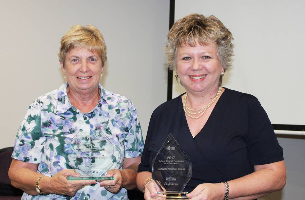Cancer Council Queensland event co-ordinator Patricia Snoddy and president Tish Henderson receive the group's award. Photo: Supplied
