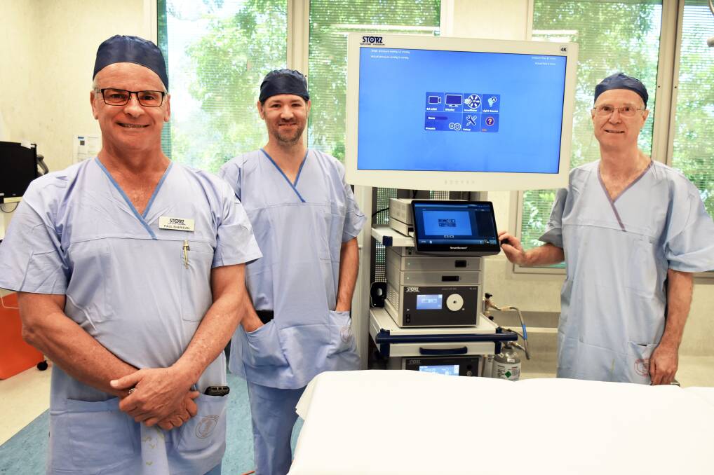 TOP GEAR: Karl Storz rep Paul Sheriden with surgical services nurse unit manager Andrew O’Brien and Director of Surgery Dr Charles Nankivell. Photo: Supplied