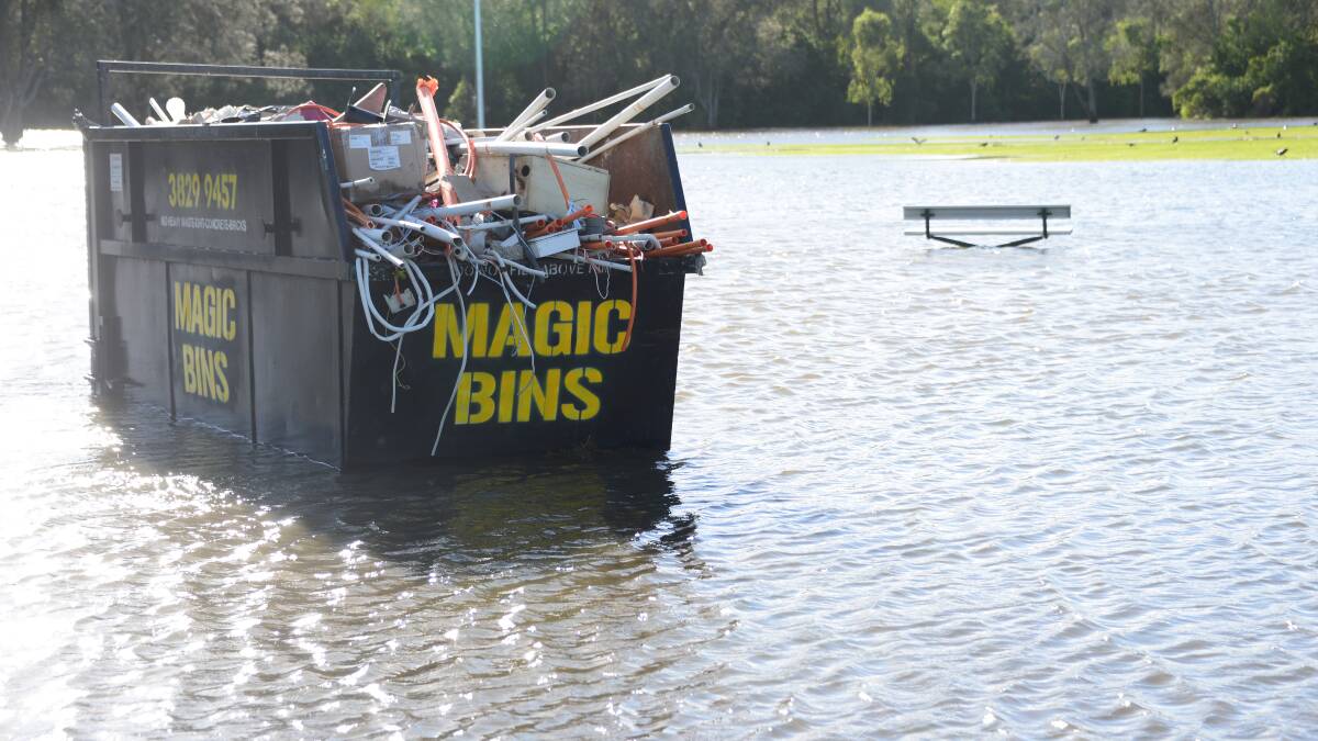 WATER VIEWS: A seat with a water view at Capalaba soccer grounds near Tingalpa Creek during ex-tropical Cyclone Debbie. Photo: Brian Williams