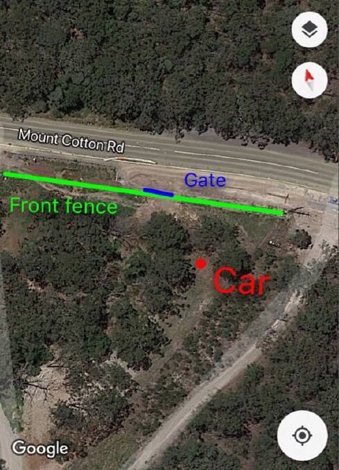 A Google map screenshot, marked by Ms Howbrigg, of where her car was parked inside her sister's property when it was stolen. Photo: Supplied 