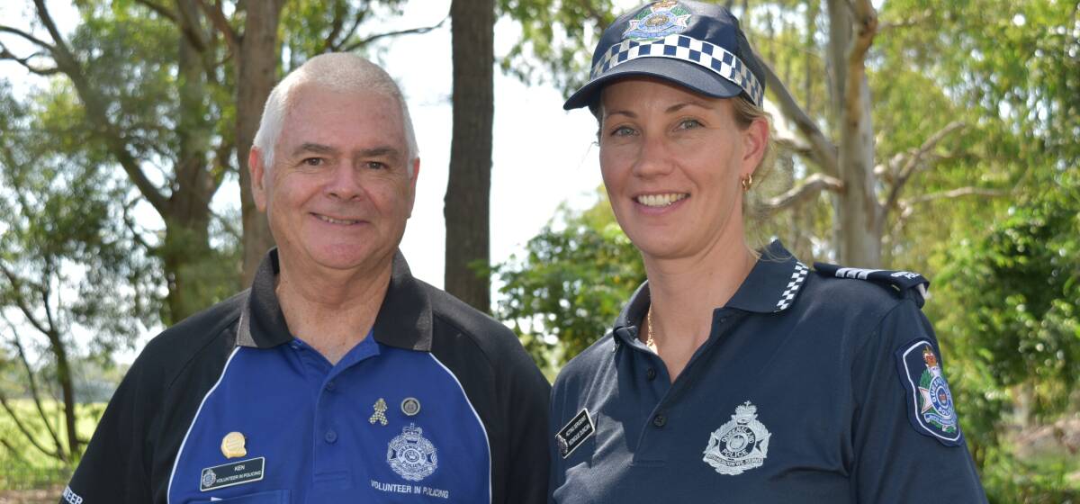 SAFETY FIRST: Volunteer in Policing Ken Dickson with Bayside Crime Prevention's Acting Sergeant Monique Duncan. Photo: Hannah Baker