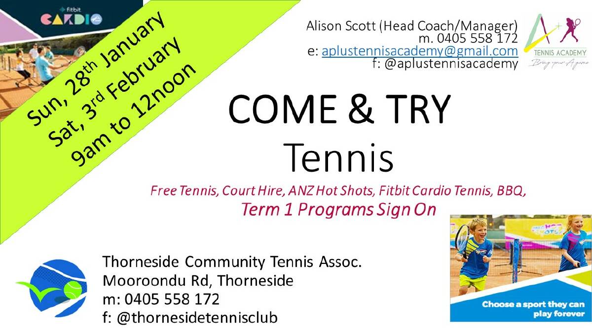 SIGN-UP: Thorneside Community Tennis Association is at 208-212 Mooroondu Road, Thorneside.