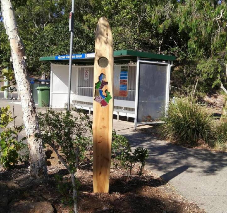 TAKEN: The wood and stained glass sculpture, by Macleay Island artist David Ross, was removed sometime between 3pm on Saturday, January 6 and 3pm the next day. Photo: Supplied
