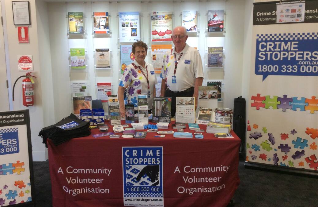 HUNGER BUSTERS: Purchases of barbecued foods at Victoria Point Bunnings this Saturday will help promote the Crime Stoppers 1800 333 000 hotline. Picture previously are Brisbane Bayside Crime Stoppers volunteers Betty Goleby and Paul Fitzpatrick.