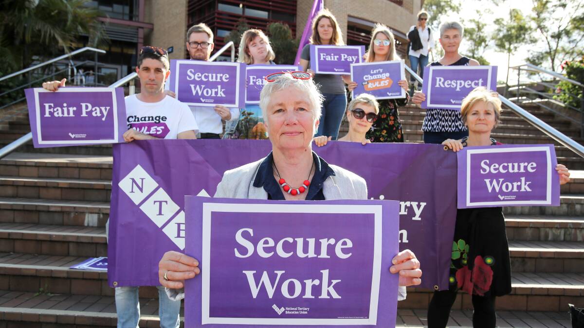 UOW branch president of the NTEU Georgine Clarsen with members at the University of Wollongong. Picture: Adam McLean