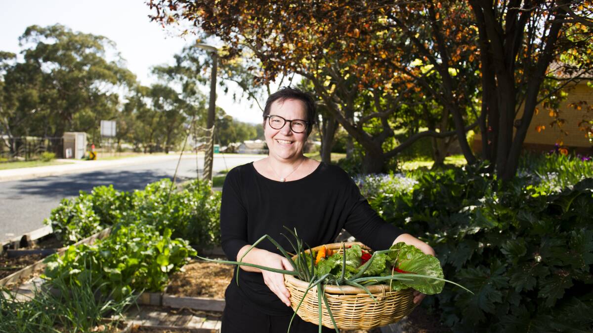 Jenean Spencer picking some fresh produce from her front garden at her home in Garren. Picture: Dion Georgopoulos