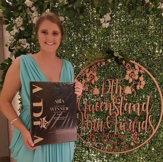 WINNER: Redland Bay Golf Club function coordinator Chelsea Morris accepts the award as Club Reception winner for Queensland 2017.