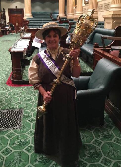 MACE: Frances Bedford holds the mace as carried by Muriel Matters.