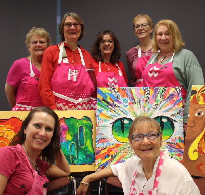 ART AUCTION: Artists Kay Aberdeen of Manly West, Michele Canfield of Victoria Point, Pam Allen of Victoria Point, Christine Psenicnik of Thornlands and Elaine Young of Coorparoo with (front) coordinator Clancy Follett and Karrilyn Beiers of Ormiston.