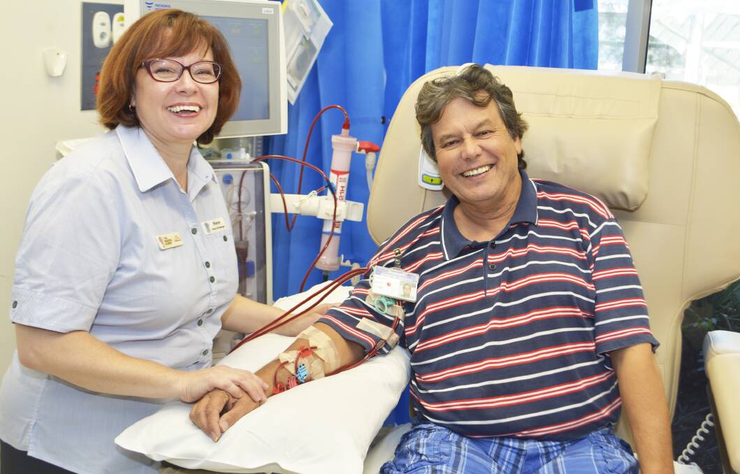 DIALYSIS: Nurse unit manager Sharon Cottingham and dialysis patient Rodney Smith share a 10 -year history at the Redland renal dialysis unit.