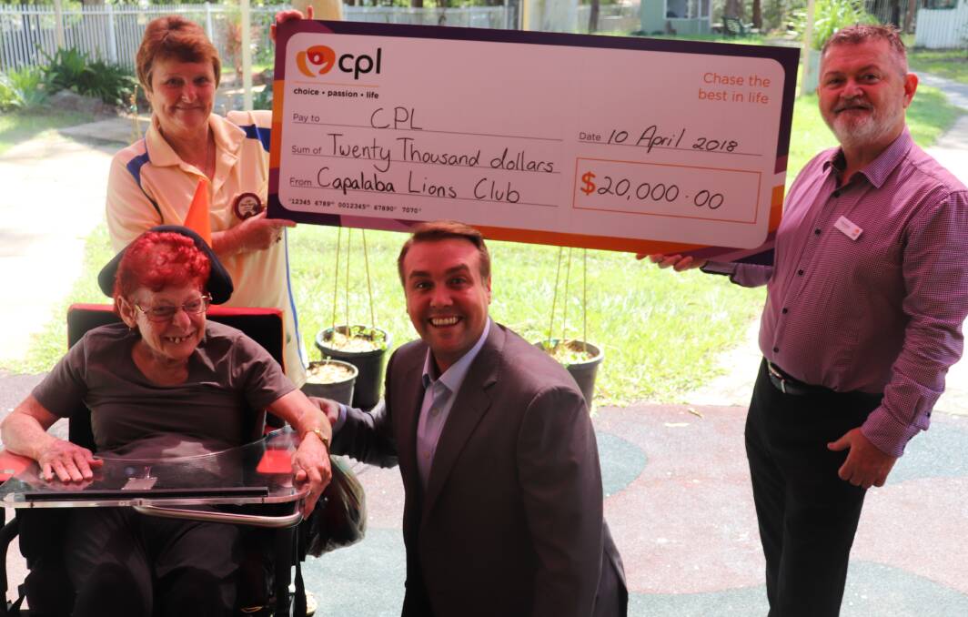 DONATION: A $20,000 cheque from Lions Capalaba has aided accessibility and inclusion at CPL Capalaba. Pictured are Rhys Kennedy, Jan Bastin, Michael Blaney and Cathy Timmins.