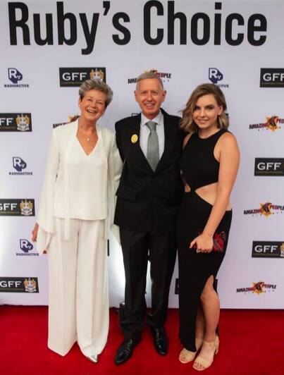 RED CARPET: Jane Verity(Dementia Foundation), Paul Mahoney and actress Nicole Pastor on the red carpet at the Sydney premiere of Ruby's Choice.