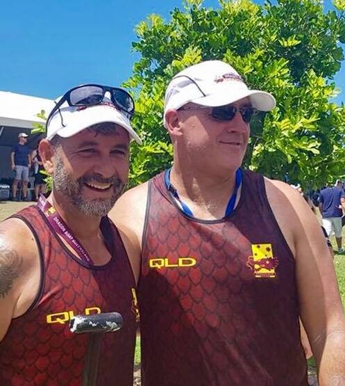 GOLD: Roger Hogan and Shane Shepherd bring home the gold after competition in the Queensland dragon boat squad.