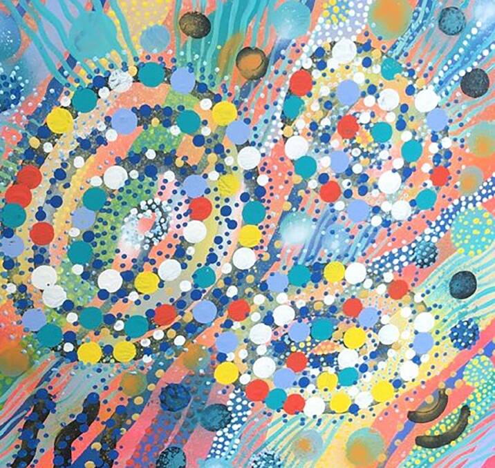 COLOURS: Colours of Quandamooka Country 2017, synthetic polymer paint on canvas. Courtesy of the artistSandra Delaney and Salt Water Murris Quandamooka Inc.

 
