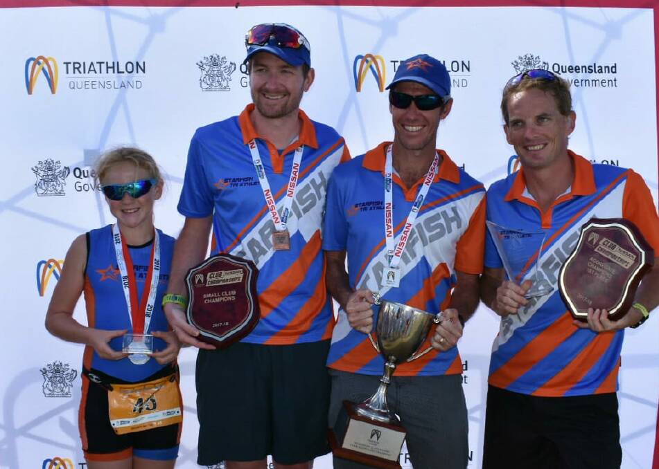 WINNERS: Riley Wingad, Matthew Lovell, Ted Britt and Ben Luscombe receive State triathlete awards. Photo: Mel Britt.