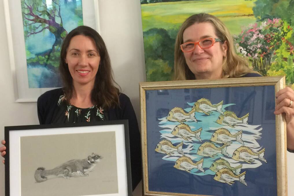 ART: Kathyrn Christensen and Karen Munster display some of their artwork being shown at the We Three art exhibition at Yurara from August 24.