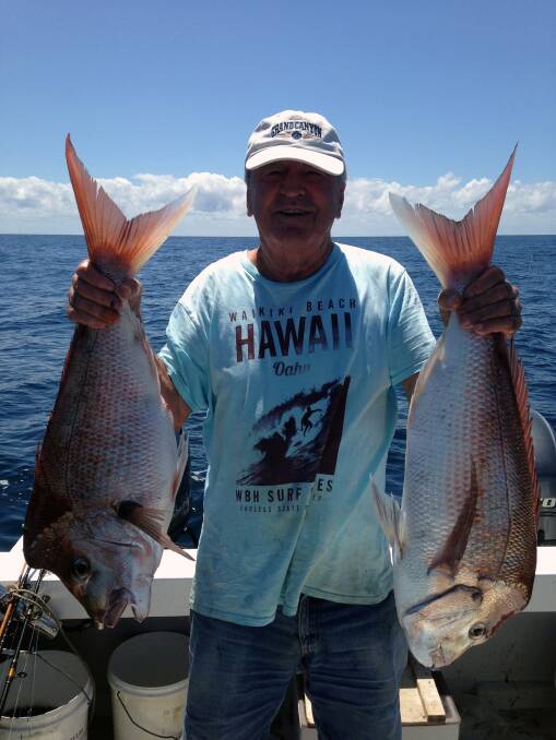 DOUBLE THE FUN: A happy Peter Bolic with two solid snapper that he managed to catch off Brunswick Heads in New South Wales recently. Pictures: SUPPLIED