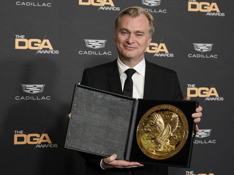 Christopher Nolan, director of Oppenheimer, with his DGA Award for Theatrical Feature Film. (AP PHOTO)
