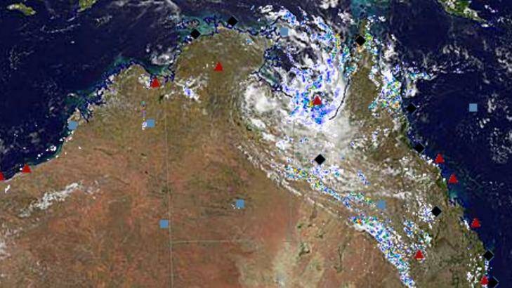 A severe system over the Northern Territory is threatening to develop into a tropical cyclone over the coming days, with north-west Queensland in its path. Photo: Bureau of Meteorology (Supplied)