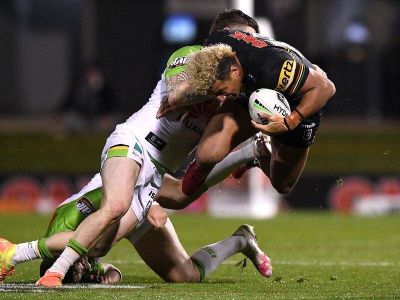 Villiame Kikau scored the Panthers' first try in their 28-12 win over Canberra on Saturday.