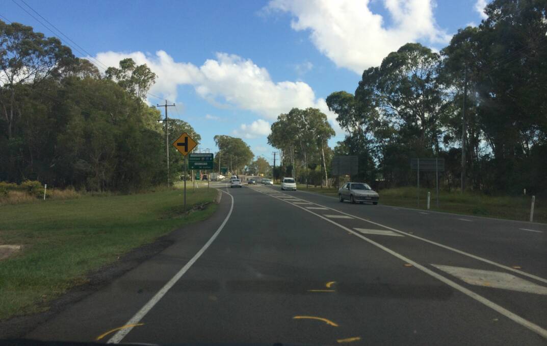 Police marks on Cleveland-Redland Bay Road where a 48-year-old motorist died when he got out of his car. The spot is less than 500m from the Anita Street intersection where residents want traffic lights to help them get on to the busy Cleveland-Redland Bay Road. Photo by Judith Kerr