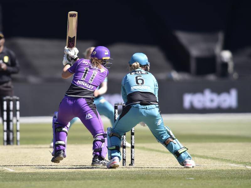 Mikayla Hinkley has figured in a 98-run partnership to guide Hobart to a WBBL victory over Brisbane.