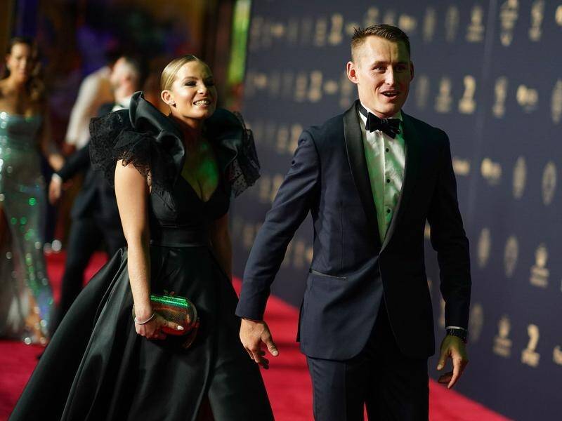 Test player of the year Marnus Labuschagne and wife Rebekah at the 2020 Australian Cricket Awards.