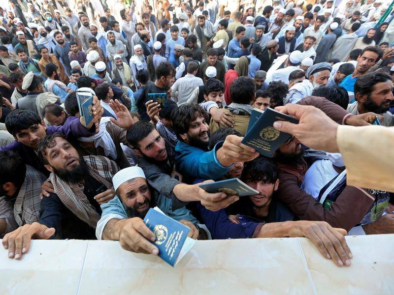 Afghans applying for Pakistani visas in an area where a stampede killed 15.