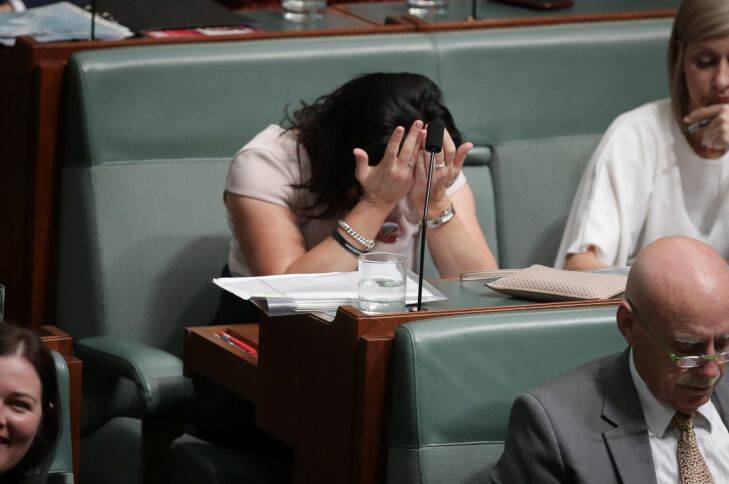 Labor MP Emma Husar reacts to comments by Deputy Prime Minister Barnaby Joyce during Question Time at Parliament Hous. Photo: Alex Ellinghausen