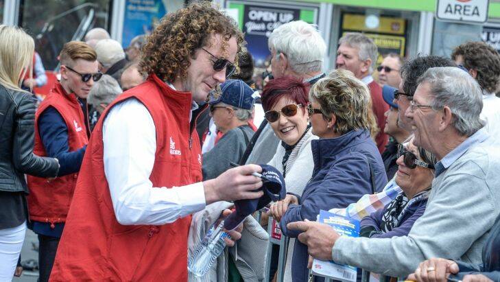 The Age, News, 31/10/2016, picture by Justin McManus. Melbourne Cup Parade down Swanston st. Ciaron Maher trainer of Jemeka signing autographs. Photo: Justin McManus