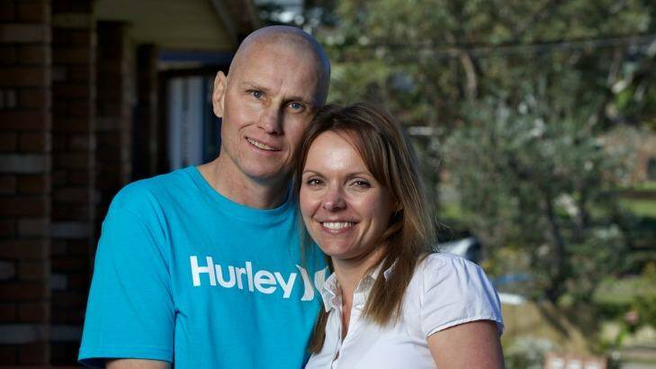 Troy Waters ex boxing champion who is suffering from a progressive form of leukaemia is photographed with his wife Michelle Waters at home on the central coast
journalist Daniel Lane.
Story Sun Herald.
Photography Brendan Esposito
smh,2014,11th Sept Photo: Brendan Esposito