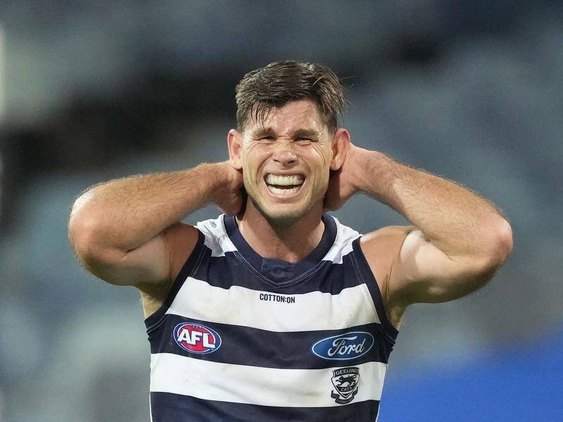 The Cats' Tom Hawkins suffered a possible pinched nerve in his neck against the Western Bulldogs.