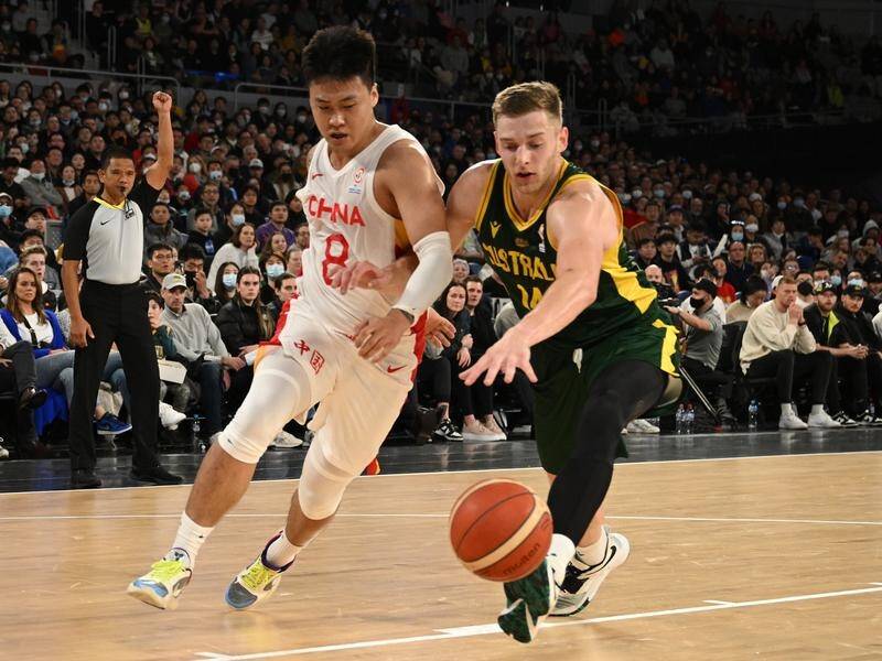 Jack White (r) was in superb form for the Boomers who beat China in a World Cup qualifier.